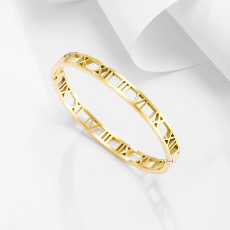 Hollow Roman Numeral Bracelet Titanium Steel Bangle