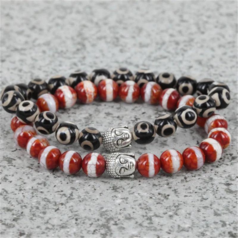 8mm Stone Beads Buddha Head Bracelet Men Women Charm Gemstone Bracelet