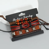 Hand-Woven 3-Piece Brown Cowhide Bracelet European American Hiphop