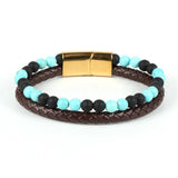 Double Layer Natural Stone Leather Punk Rock Bracelet