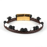 Double Layer Natural Stone Leather Punk Rock Bracelet