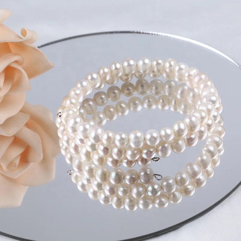 6-7mm Potato Shape Freshwater Pearl Bangle Bracelet
