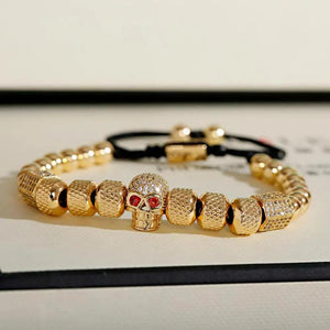 Skeleton Head Beads Bracelet with Pave Zircon Charm