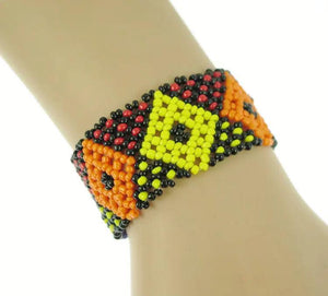 Hippy Friendship Bead Bracelet Crochet Woven Seed Beads Square Pattern Bracelets
