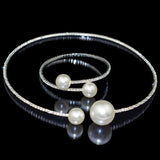 Simulated Pearl Bridal Sets Crystal Wedding Jewelry Necklace Bangle Set