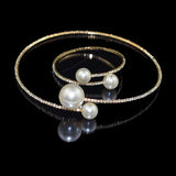 Simulated Pearl Bridal Sets Crystal Wedding Jewelry Necklace Bangle Set