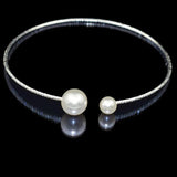 Simulated Pearl Bridal Sets Crystal Wedding Jewelry Necklace Bangle Set