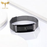 Christian Cross Bracelet with Bible Letter Words Stainless Steel Magnetic Cuff