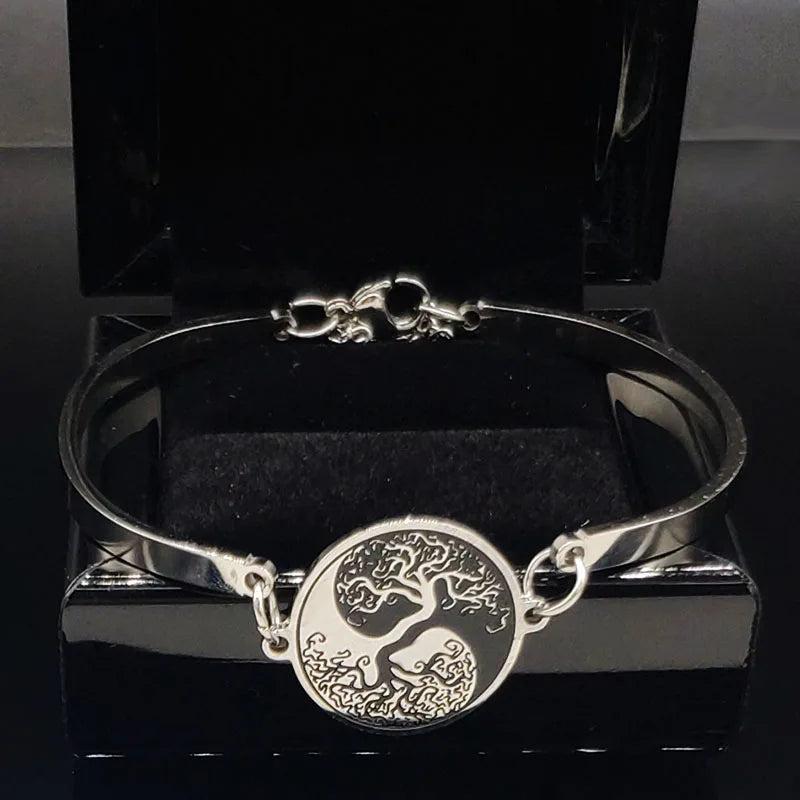 Gossip Tree of Life Stainless Steel Bangles Bracelets Women Silver B1763S07
