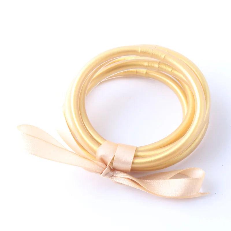 5PCS Glitter Jelly Bangles Set Women Silicone Charm Bangle Jewelry