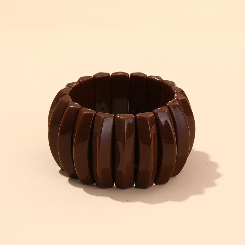 Colorful Beads Strand Bracelet Elastic Resin Cuff Bangle for Women Girls