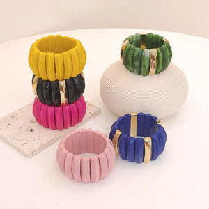 Colorful Beads Strand Bracelet Elastic Resin Cuff Bangle for Women Girls