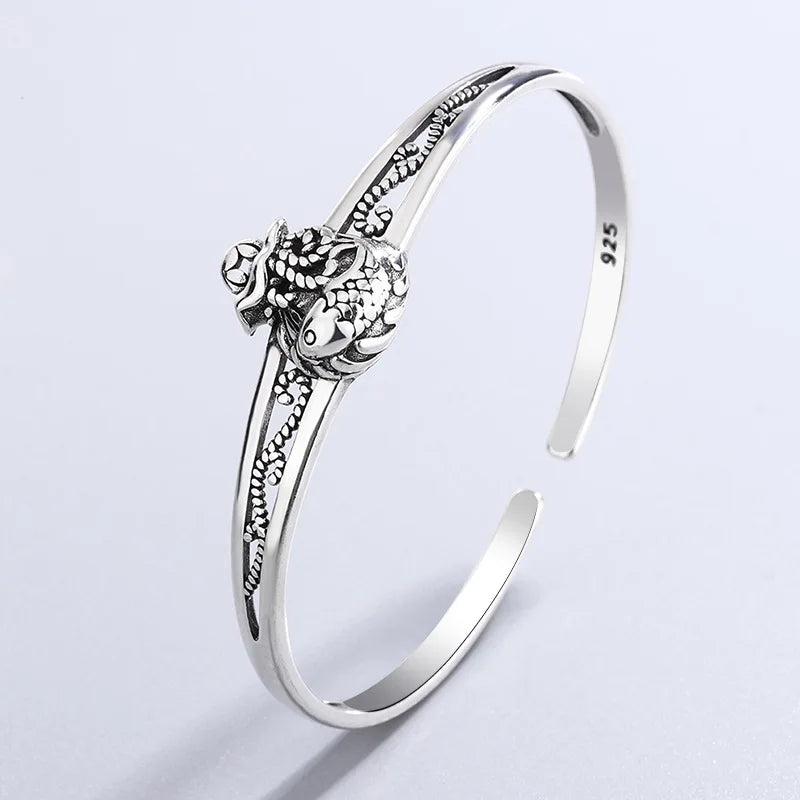 Thai Silver Blessing Bag Carp Pattern Silver Plated Bracelet