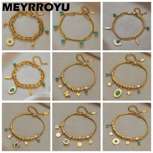 316 SS Turquoise Butterfly Star Tassel Chain Bracelet Women Wedding Beach