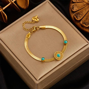 316 SS Green Stone Heart Tassel Multilayer Bracelet Wedding Jewelry