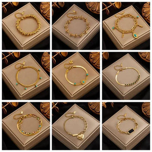 316 SS Green Stone Heart Tassel Multilayer Bracelet Wedding Jewelry