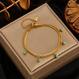 316 SS Green Stone Heart Tassel Multilayer Bracelet Wedding Jewelry
