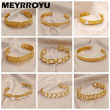 316 Stainless Steel Leaves Link Chain Charm Bangle Bracelet for Women