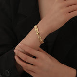 316 Stainless Steel Leaves Link Chain Charm Bangle Bracelet for Women