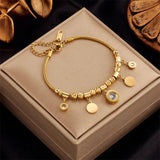 316 Stainless Steel Green Stone Butterfly Tassel Multilayer Snake Chain Bracelet