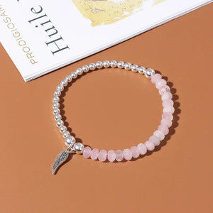 Rose Quartzs Gray Wings Charm Bracelet Stone Beads Bangles