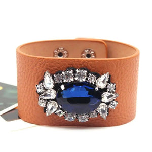 Leather Bracelet Rhinestone Charm Jewelry Bangle