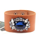 Leather Bracelet Rhinestone Charm Jewelry Bangle