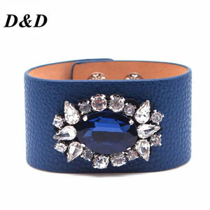 Leather Bracelet Rhinestone Charm Jewelry Bangle