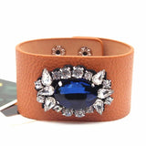 Leather Bracelet Rhinestone Charm Jewelry Bangle