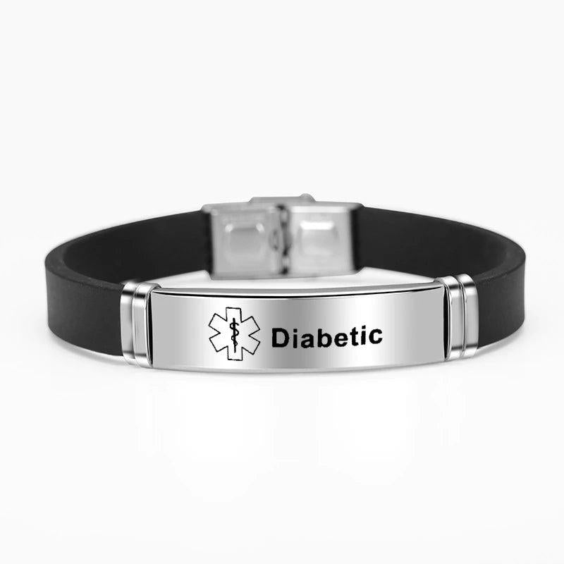 Men's Steel Silicone Alert ID Bracelets - Diabetes Epilepsy A