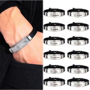 Men's Steel Silicone Alert ID Bracelets - Diabetes Epilepsy A