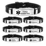Men's Steel Silicone Alert ID Bracelets - Diabetes Epilepsy A