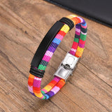 Stainless Steel ID Tag Bracelet for Men, Boho Rope Chain Wristband