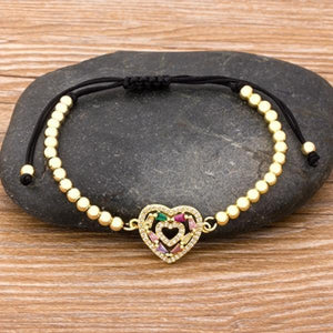 Nidin Heart Bracelet Copper Zircon Adjustable Bead Bracelet