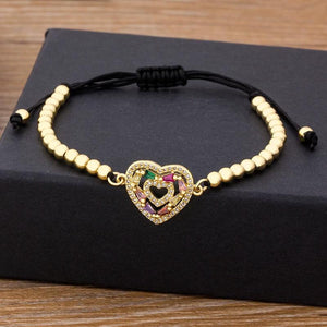 Nidin Heart Bracelet Copper Zircon Adjustable Bead Bracelet