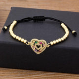 Nidin Heart Bracelet Copper Zircon Adjustable Bead Bracelet