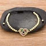 Nidin Heart Bracelet Copper Zircon Adjustable Bead Bracelet