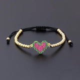 Nidin Heart Bracelet Copper Zircon Adjustable Bead Bracelet
