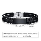 Waterproof Silicone Bracelet with Stainless Steel ID Tag Nameplate
