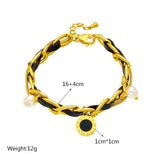 Vintage Leather Charm Bracelet with Imitate Pearl Pendant