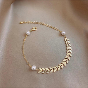 Vintage Pearl Bracelets Stainless Steel Leaves Gift