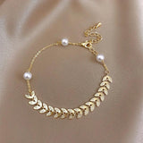 Vintage Pearl Bracelets Stainless Steel Leaves Gift