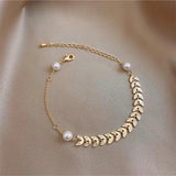 Vintage Pearl Bracelets Stainless Steel Leaves Gift