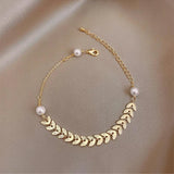 Vintage Pearl Bracelets Stainless Steel Leaves Gift