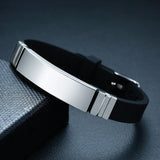 Engrave Silicone Bracelet, Stainless Steel ID Tag Wristband Unisex Jewelry
