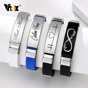 Engrave Silicone Bracelet, Stainless Steel ID Tag Wristband Unisex Jewelry