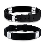 Engrave Silicone Bracelet, Stainless Steel ID Tag Wristband Unisex Jewelry
