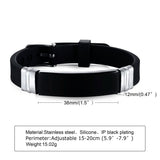 Engrave Silicone Bracelet, Stainless Steel ID Tag Wristband Unisex Jewelry