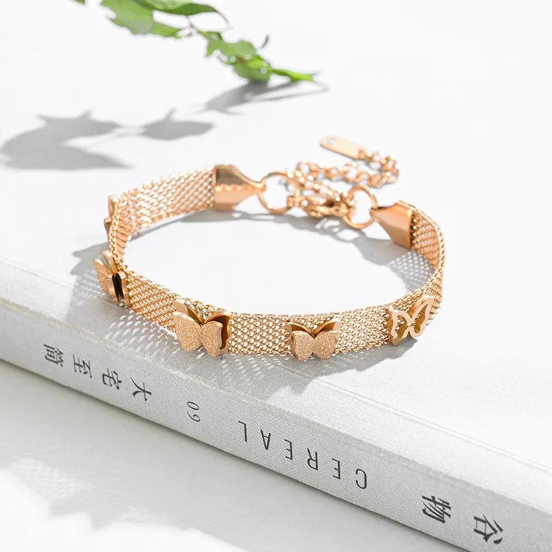 Double Layer Matte Butterfly Mesh Chain Bracelets for Women