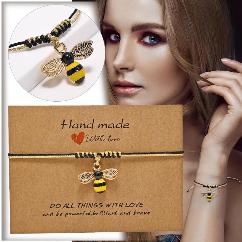 Bee Braided Bracelet Personalized Card Hand Woven Jewelry